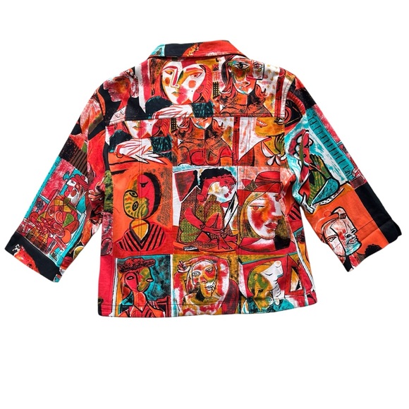 Kaktus Women’s XL Colorful Abstract Pablo Picasso Portraits Art Print 3/4 Jacket - Picture 2 of 16